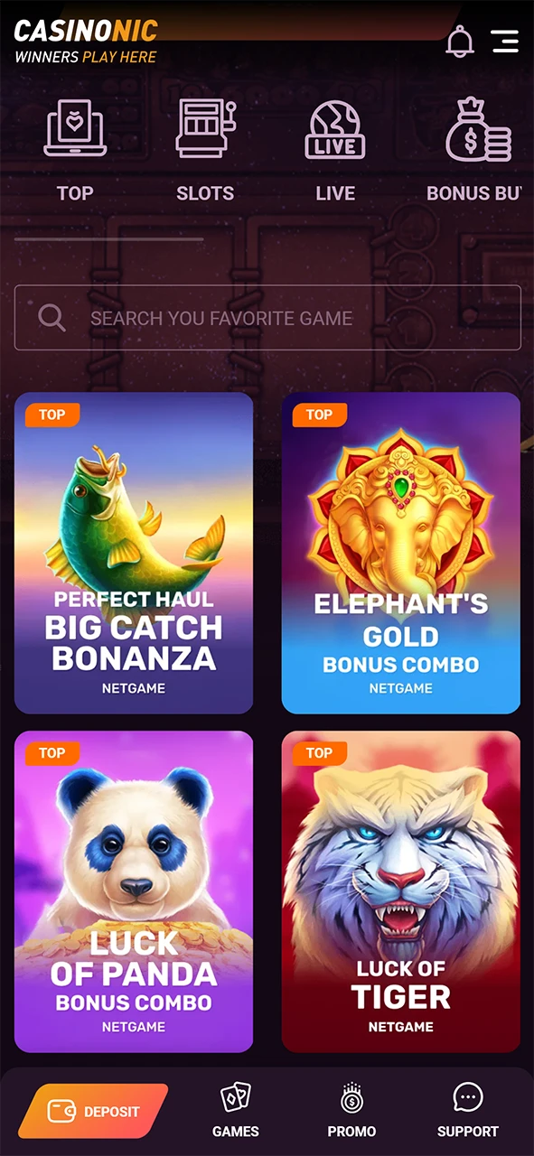 Choose slots or crash games to learn how to play at Casinonic.