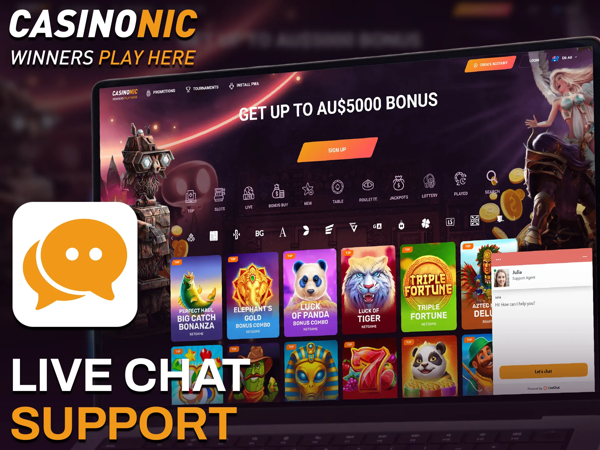 Access the official Casinonic live chat support for 24/7 instant assistance.